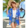imageWomens Floral Print Puff Sleeve Kimono Cardigan Loose Cover Up Casual Blouse TopsRayol Blue Floral