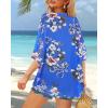 imageWomens Floral Print Puff Sleeve Kimono Cardigan Loose Cover Up Casual Blouse TopsRayol Blue Floral