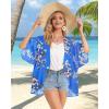 imageWomens Floral Print Puff Sleeve Kimono Cardigan Loose Cover Up Casual Blouse TopsRayol Blue Floral