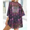 imageWomens Floral Print Puff Sleeve Kimono Cardigan Loose Cover Up Casual Blouse TopsRose Red Flower