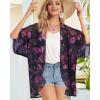 imageWomens Floral Print Puff Sleeve Kimono Cardigan Loose Cover Up Casual Blouse TopsRose Red Flower
