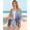 imageWomens Floral Print Puff Sleeve Kimono Cardigan Loose Cover Up Casual Blouse TopsSunset and Flowers