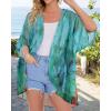 imageWomens Floral Print Puff Sleeve Kimono Cardigan Loose Cover Up Casual Blouse TopsTeal Blue Print