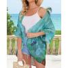 imageWomens Floral Print Puff Sleeve Kimono Cardigan Loose Cover Up Casual Blouse TopsTeal Blue Print