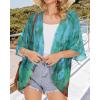 imageWomens Floral Print Puff Sleeve Kimono Cardigan Loose Cover Up Casual Blouse TopsTeal Blue Print