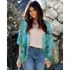 imageWomens Floral Print Puff Sleeve Kimono Cardigan Loose Cover Up Casual Blouse TopsTeal Blue Print