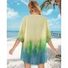 imageWomens Floral Print Puff Sleeve Kimono Cardigan Loose Cover Up Casual Blouse TopsYellow Green Tiedye