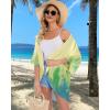 imageWomens Floral Print Puff Sleeve Kimono Cardigan Loose Cover Up Casual Blouse TopsYellow Green Tiedye