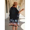 imageWomens Kimono Swimsuit Coverups Summer Beach Casual Loose Cardigans for SwimwearBlack Tropical Plants