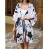 imageWomens Kimono Swimsuit Coverups Summer Beach Casual Loose Cardigans for SwimwearBlack White Floral