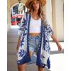 imageWomens Kimono Swimsuit Coverups Summer Beach Casual Loose Cardigans for SwimwearBlue Boho Pattern