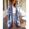 imageWomens Kimono Swimsuit Coverups Summer Beach Casual Loose Cardigans for SwimwearBlue Boho Pattern