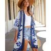 imageWomens Kimono Swimsuit Coverups Summer Beach Casual Loose Cardigans for SwimwearBlue Boho Pattern