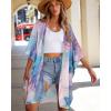 imageWomens Kimono Swimsuit Coverups Summer Beach Casual Loose Cardigans for SwimwearBlue Purple Smudge