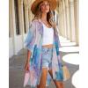imageWomens Kimono Swimsuit Coverups Summer Beach Casual Loose Cardigans for SwimwearBlue Purple Smudge