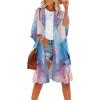 imageWomens Kimono Swimsuit Coverups Summer Beach Casual Loose Cardigans for SwimwearBlue Purple Smudge