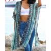 imageWomens Kimono Swimsuit Coverups Summer Beach Casual Loose Cardigans for SwimwearBlue Stripe Ethnic Print