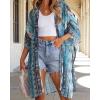 imageWomens Kimono Swimsuit Coverups Summer Beach Casual Loose Cardigans for SwimwearBlue Stripe Ethnic Print