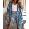 imageWomens Kimono Swimsuit Coverups Summer Beach Casual Loose Cardigans for SwimwearBlue Stripe Ethnic Print