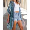 imageWomens Kimono Swimsuit Coverups Summer Beach Casual Loose Cardigans for SwimwearBlue Stripe Ethnic Print