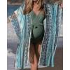 imageWomens Kimono Swimsuit Coverups Summer Beach Casual Loose Cardigans for SwimwearBlue Stripe Ethnic Print