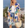 imageWomens Kimono Swimsuit Coverups Summer Beach Casual Loose Cardigans for SwimwearBlue Yellow Flower