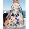 imageWomens Kimono Swimsuit Coverups Summer Beach Casual Loose Cardigans for SwimwearBlue Yellow Flower