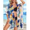 imageWomens Kimono Swimsuit Coverups Summer Beach Casual Loose Cardigans for SwimwearBlue Yellow Flower