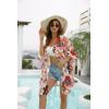 imageWomens Kimono Swimsuit Coverups Summer Beach Casual Loose Cardigans for SwimwearFlower Apricot