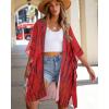 imageWomens Kimono Swimsuit Coverups Summer Beach Casual Loose Cardigans for SwimwearRed Black Line