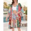 imageWomens Kimono Swimsuit Coverups Summer Beach Casual Loose Cardigans for SwimwearRed Green Patchwork