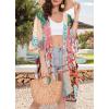 imageWomens Kimono Swimsuit Coverups Summer Beach Casual Loose Cardigans for SwimwearRed Green Patchwork