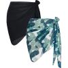 image2 Pieces Swimsuit Cover Ups for Women Sarong Beach Wrap Bathing Suit Sheer Short Skirt Bikini Chiffon Scarf for SwimwearBlack and Green Banana Leafprinted