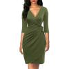 imageBerydress Womens Classic 34 Sleeve V Neck Sheath Casual Party Work Faux Black Wrap DressArmy Green