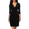 imageBerydress Womens Classic 34 Sleeve V Neck Sheath Casual Party Work Faux Black Wrap DressBlack