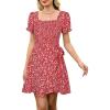 imageBerydress Womens Smocked Wrap Dress 2025 Square Neck Short Sleeve Sundress Summer Floral Ruffle Beach Mini DressesRed Floral