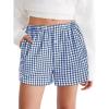 imageBoxer Shorts for Women Summer Gingham Pajama Casual Plaid Shorts Y2K Beach Bottoms with PocketBlue