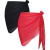 imageCHICGAL 2 Pieces Women Beach Sarong Bathing Suit Wrap Skirt Sheer Bikini Swimsuit Cover Ups for SwimwearBlack  Bright Red