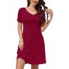imageWEACZZY Summer Dresses for Women 2025 VNeck Casual T Shirt Dress Loose Short Sleeve Flowy Dresses with Pockets01 Wine Red