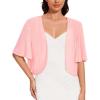 imageWomen Bolero Shrug Cardigan Open Front Cover Up Sheer Short Sleeve Kimonos for Evening DressPink