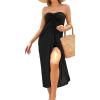 imageWomens Beach Dress Summer Maxi Sundress Strapless Hawaiian Cover Ups Asymmetrical Wrap DressesA Solid Black