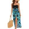 imageWomens Beach Dress Summer Maxi Sundress Strapless Hawaiian Cover Ups Asymmetrical Wrap DressesBlack and Lightblue