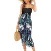 imageWomens Beach Dress Summer Maxi Sundress Strapless Hawaiian Cover Ups Asymmetrical Wrap DressesBlack and Plam Leaf