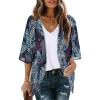 imageWomens Floral Print Puff Sleeve Kimono Cardigan Loose Cover Up Casual Blouse TopsBoho Purple
