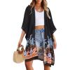 imageWomens Kimono Swimsuit Coverups Summer Beach Casual Loose Cardigans for SwimwearBlack Tropical Plants