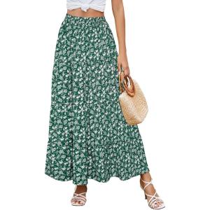 imageBerydress Long Skirts for Women Trendy Elastic Waist Flowy Summer Ankle Length Boho Flared A Line Tiered Maxi SkirtGreen Floral