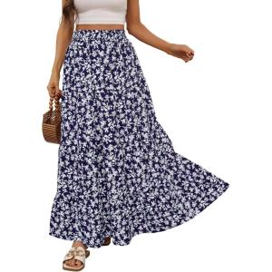 imageBerydress Long Skirts for Women Trendy Elastic Waist Flowy Summer Ankle Length Boho Flared A Line Tiered Maxi SkirtNavy Floral
