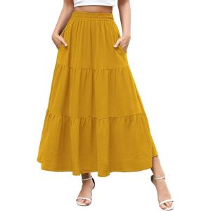 imageBerydress Long Skirts for Women with Pockets Trendy Elastic High Waist Flowy Swing A Line Ruffle Tiered Maxi SkirtGinger
