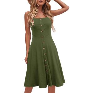imageBerydress Womens Casual Beach Summer Dresses 2025 Solid Cotton Flattering ALine Spaghetti Strap Button Down Midi SundressArmy Green
