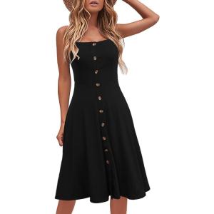 imageBerydress Womens Casual Beach Summer Dresses 2025 Solid Cotton Flattering ALine Spaghetti Strap Button Down Midi SundressBlack